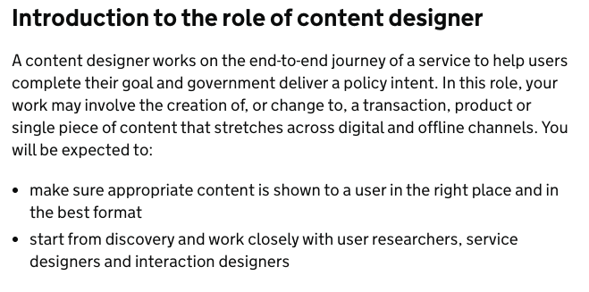 Testo "Introduzione al ruolo di content designer"