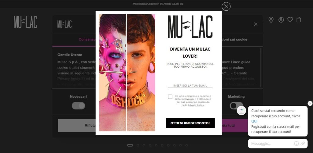 L'homepage del sito web di Mulac