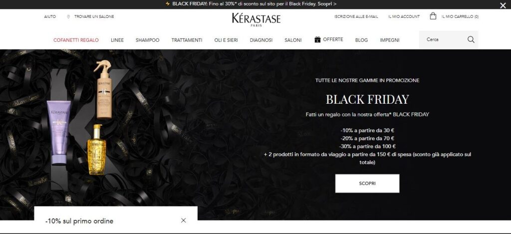 L'homepage del sito web di Kérastase