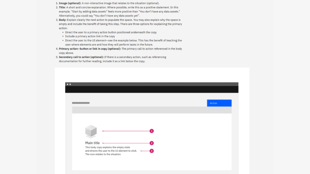 Content pattern di uno stato vuoto in Carbon, il Design System di IBM